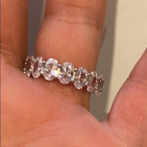 Sterling silver Eternity Oval Wedding Band CZ - Picture 4 of 10